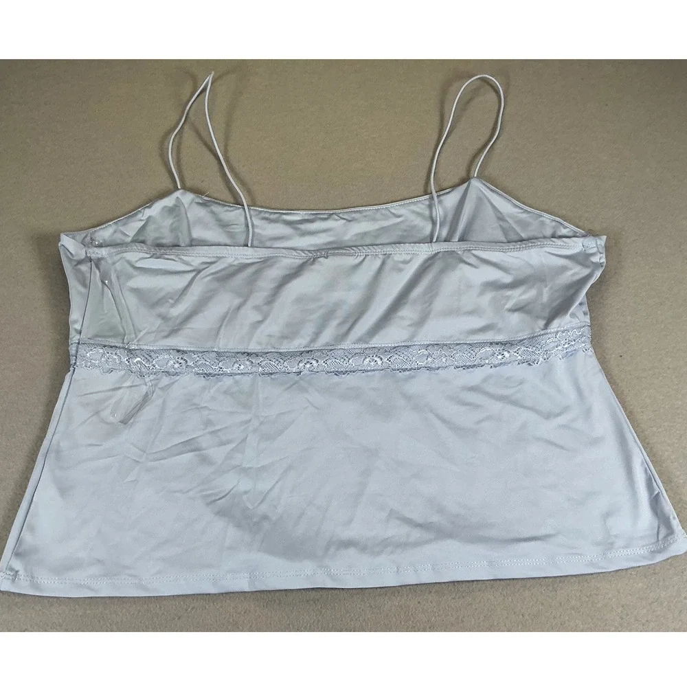 Wild Fable Womens XL Satin Cami Top Blue Lace Trim Y2K Spaghetti Strap NWT‎